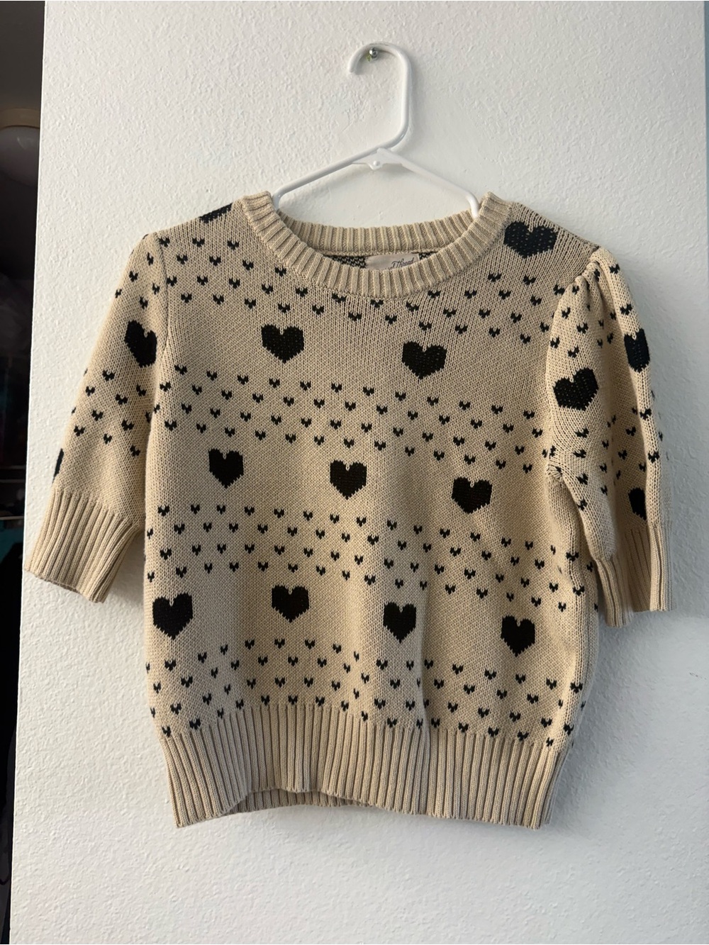 Universal Thread Cream Sweater with Black Heart Pattern